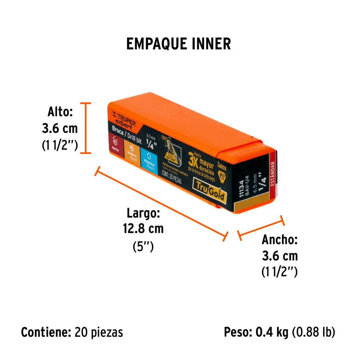 Broca HSS 1/4" Trugold para Metal Truper Expert - 11134