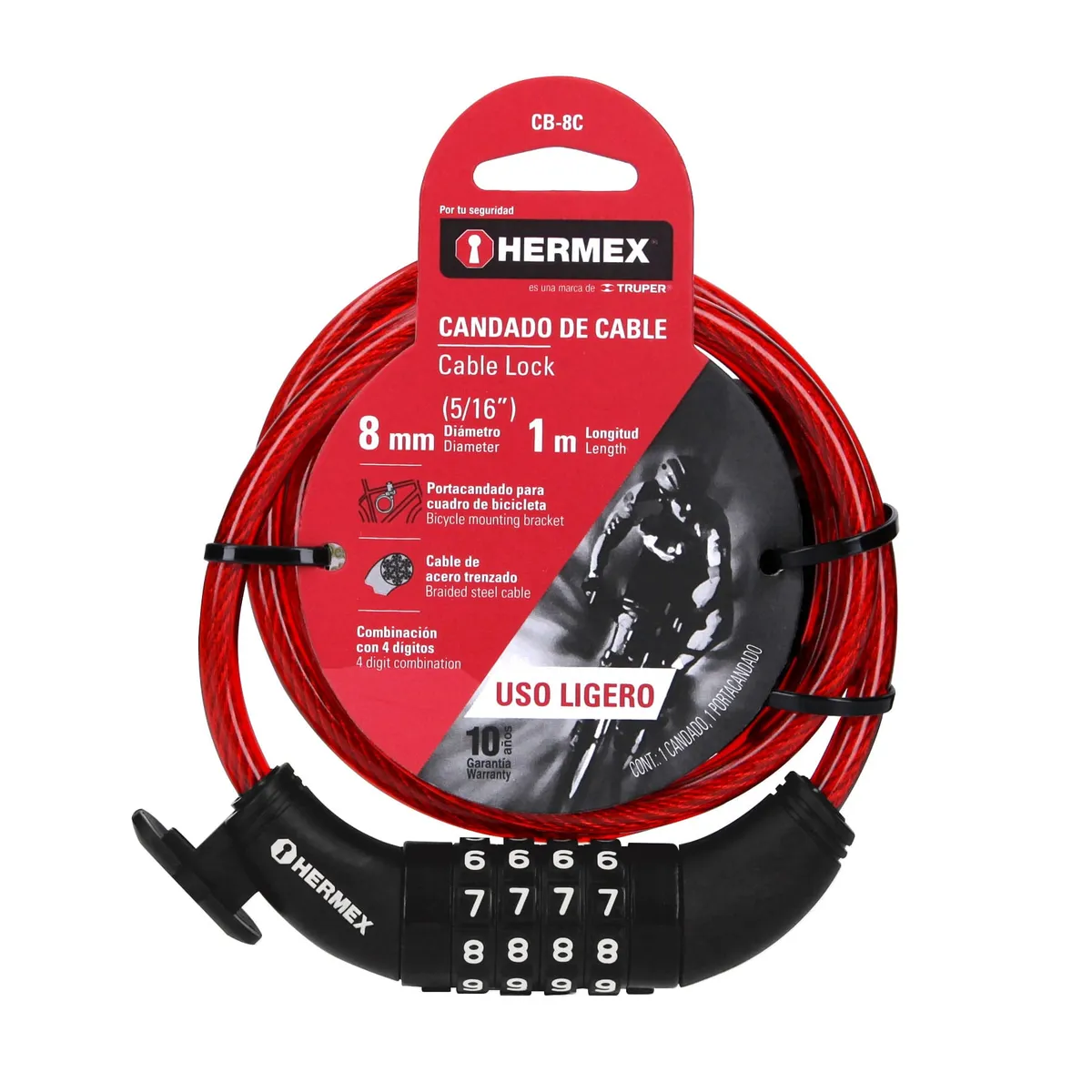 Candado de Cable con Combinación 8 mm x 1 m Truper - 43924
