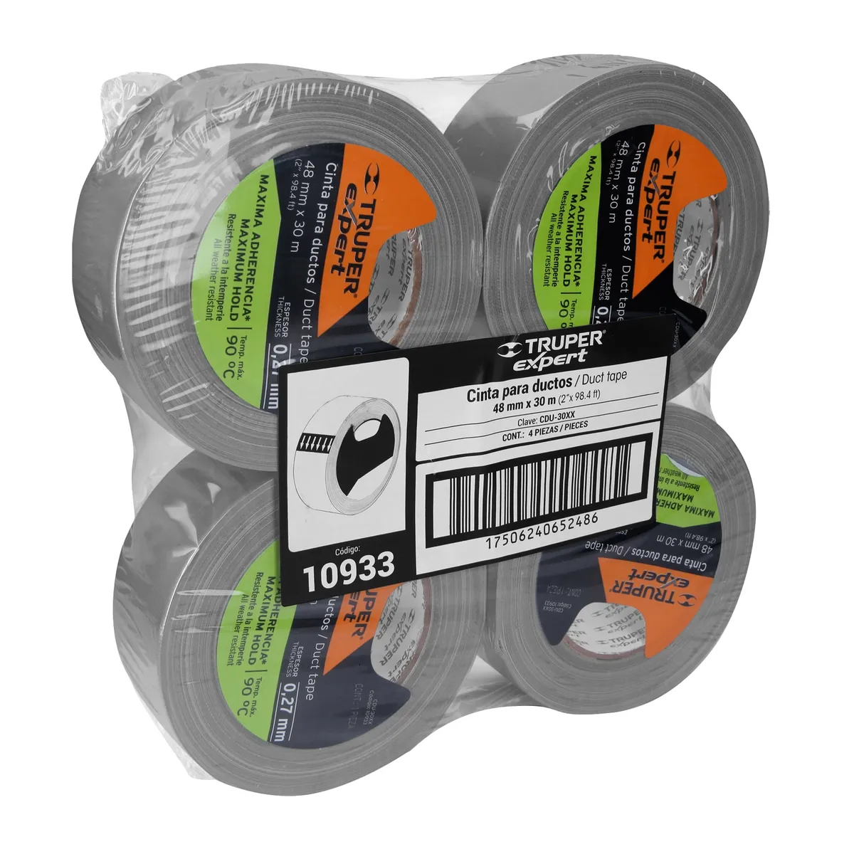 Cinta para Ducto 30 m Espesor 0.27 mm Truper Expert - 10933