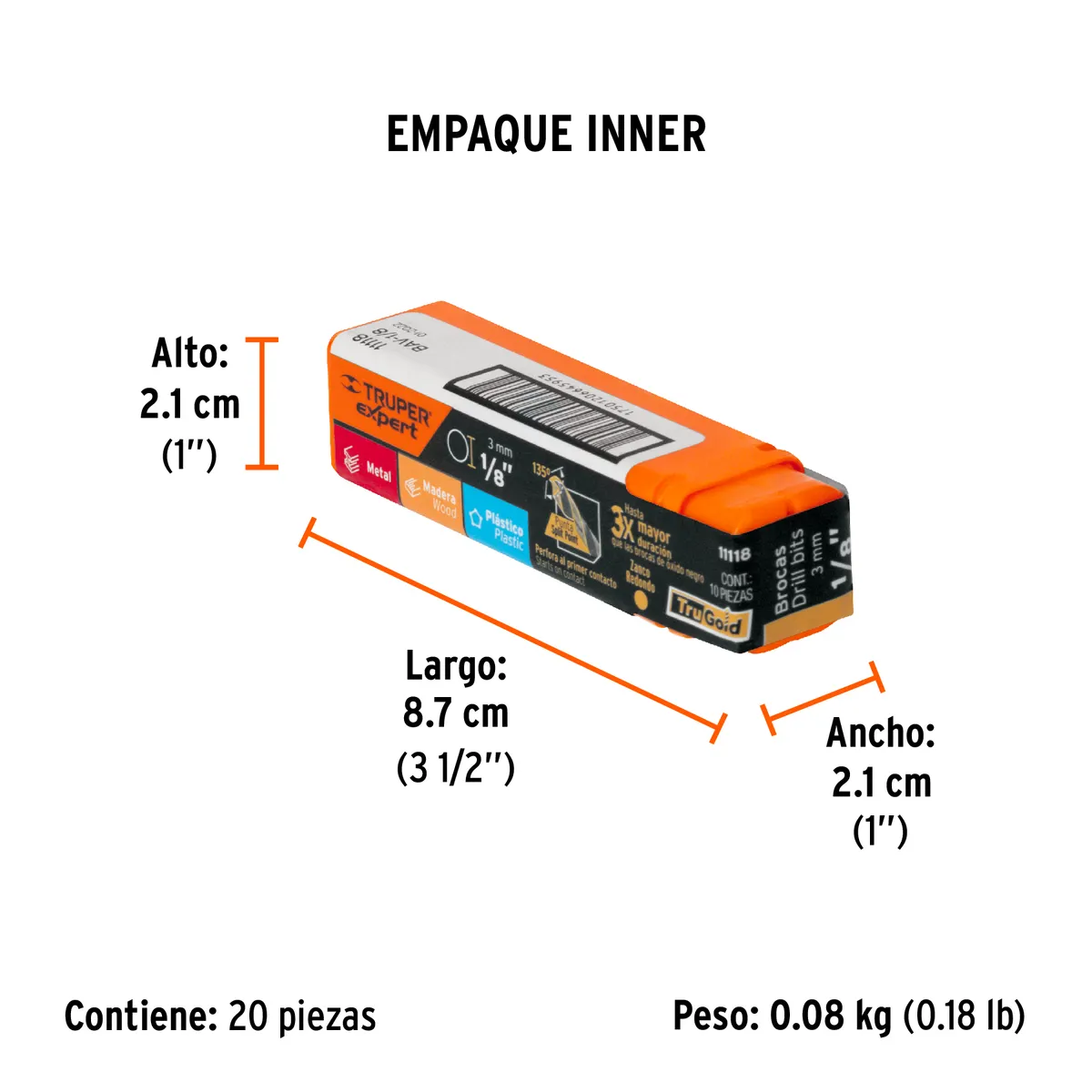 Broca HSS 1/8" Trugold para Metal Truper Expert - 11118