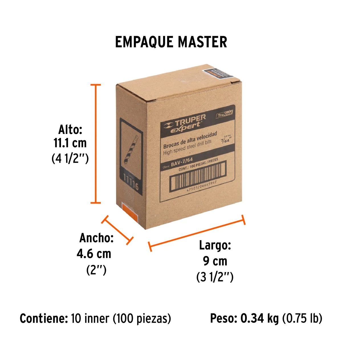 Broca HSS 7/64" Trugold para Metal Truper Expert - 11116