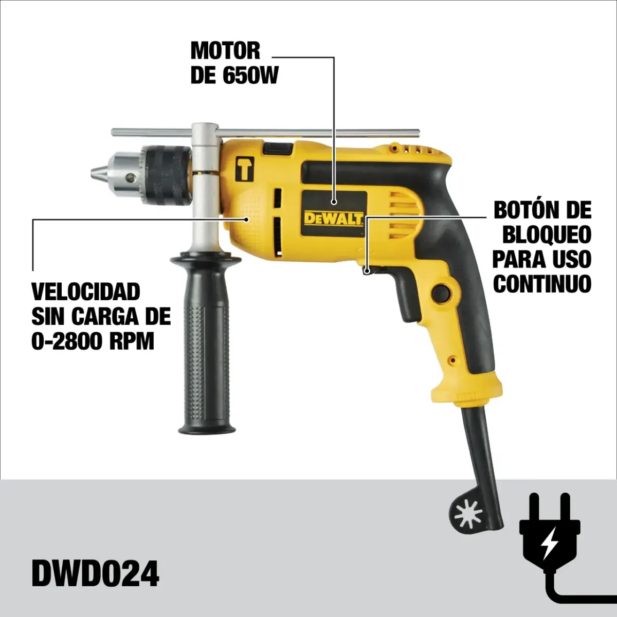 Rotomartillo 1/2" Velocidad Variable y Reversible DeWalt - DW-DWD024