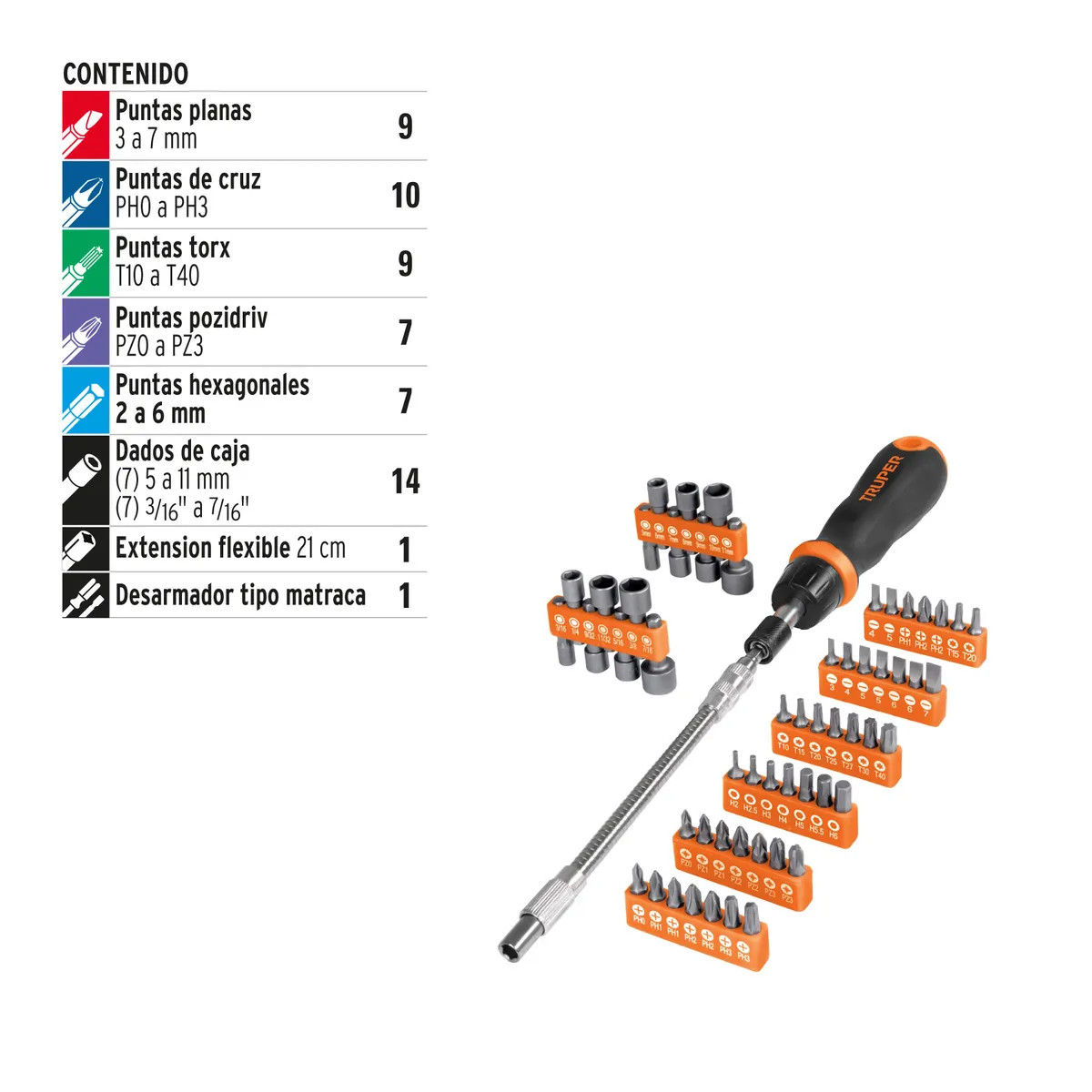 Desarmador de Matraca con 42 Puntas y Dados Truper - 18220