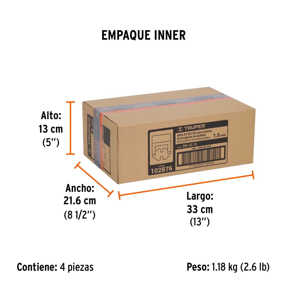 Bolsa con 100 Anclas para Nivelación 1.5 mm Truper - 102876