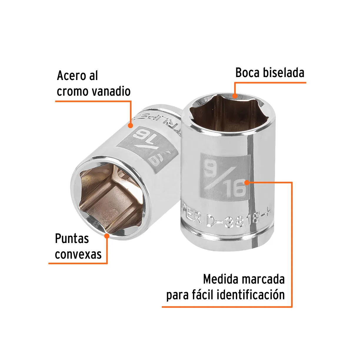 Dado de 9/16" 6 Puntas Cuadro 3/8" Truper - 13610