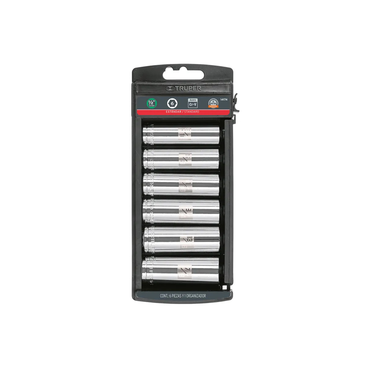 Juego de 6 Dados Largos 1/2" Estándar JD-1/2X6LP Truper - 14174