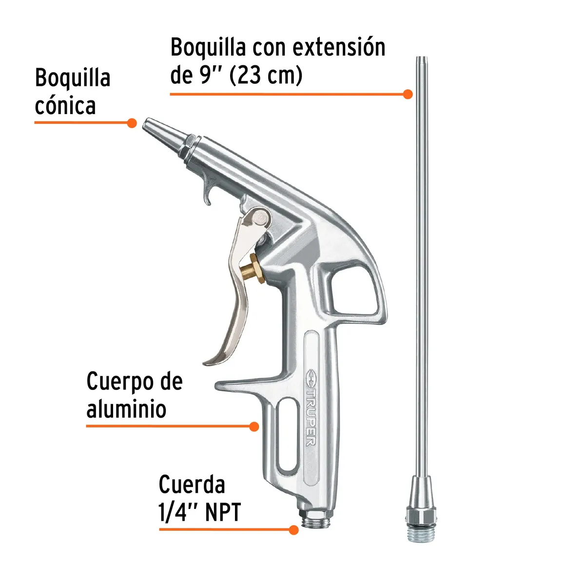 Pistola de Aluminio para Sopletear con 2 Boquillas Truper - 10647