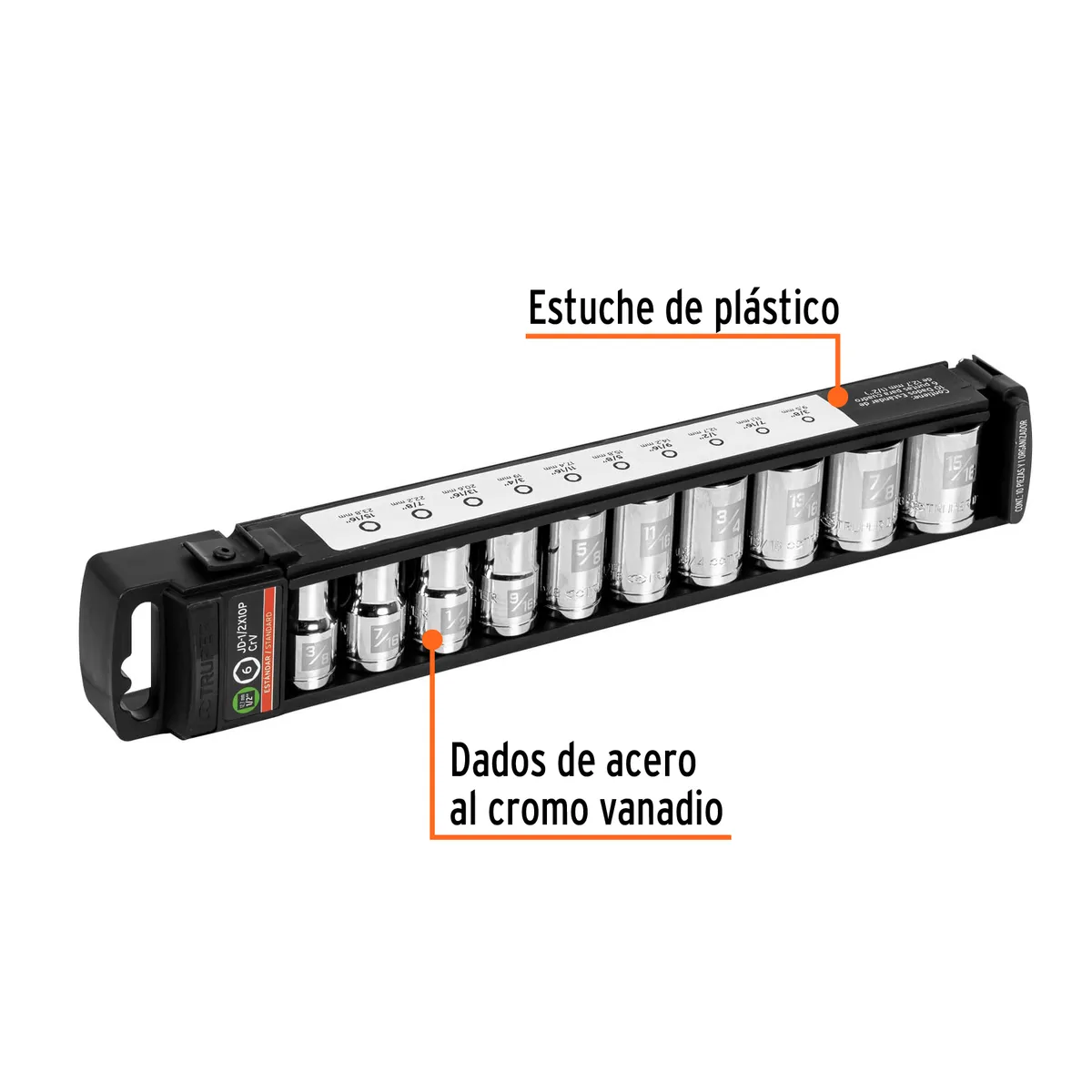 Juego de 10 Dados Cuadro 1/2" Estándar Truper - 14176