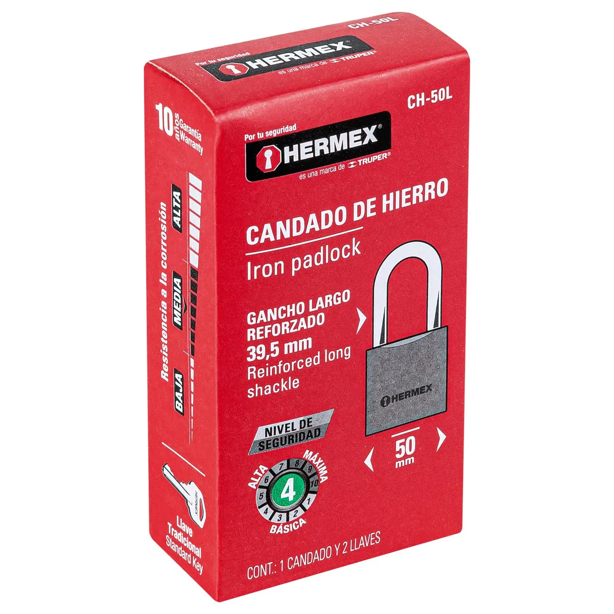 Candado de Hierro 50 mm Gancho Largo CH-50L Truper - 43325
