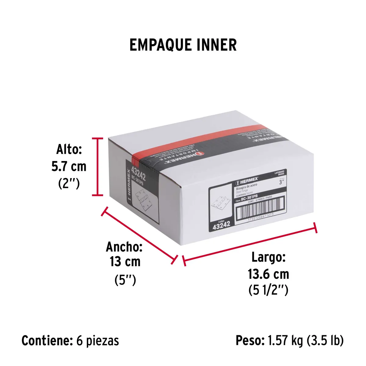 Bolsa con 2 Bisagras Cuadradas 3" Cabeza Plana Truper - 43242