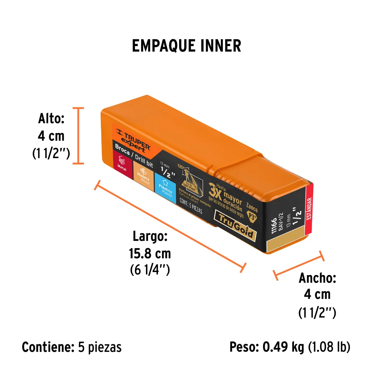 Broca HSS 1/2" Trugold para Metal Truper Expert - 11166