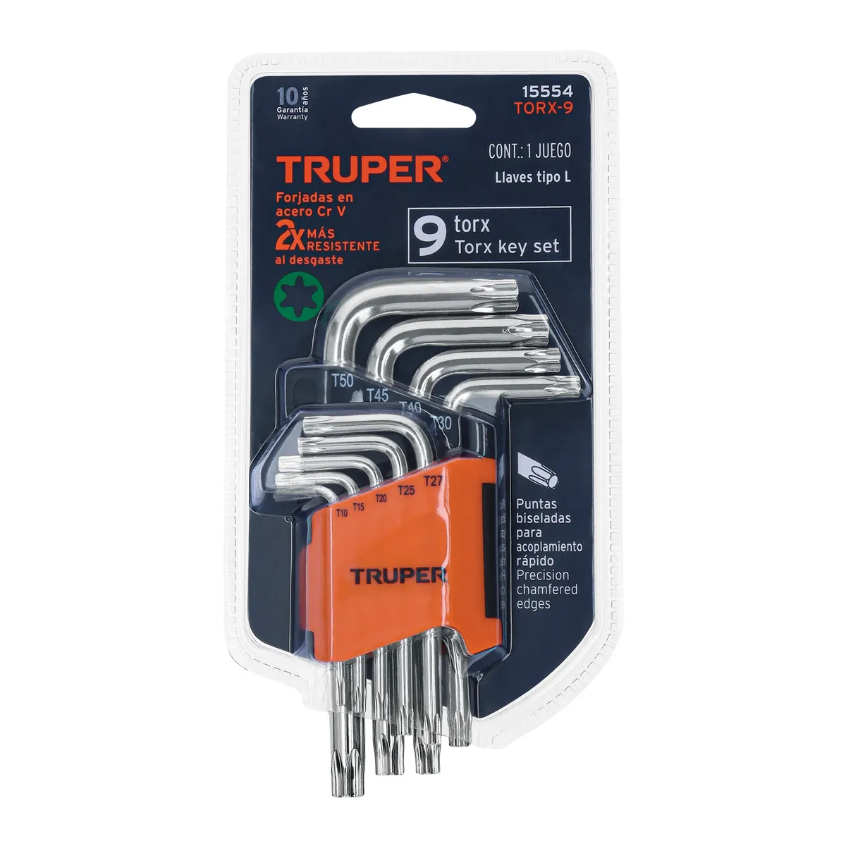 Juego de 9 Llaves Torx Largas con Organizador T10-T50 Truper - 15554