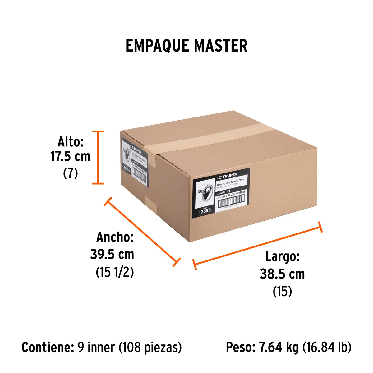 Cinta Masking Tape 1/2" x 50 m Truper - 12589