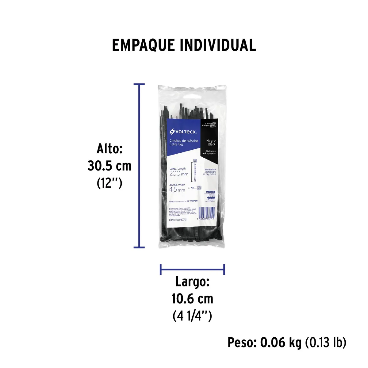 Bolsa con 50 Cinchos de Plástico 50 lb 200 x 4.5 mm Truper - 44326