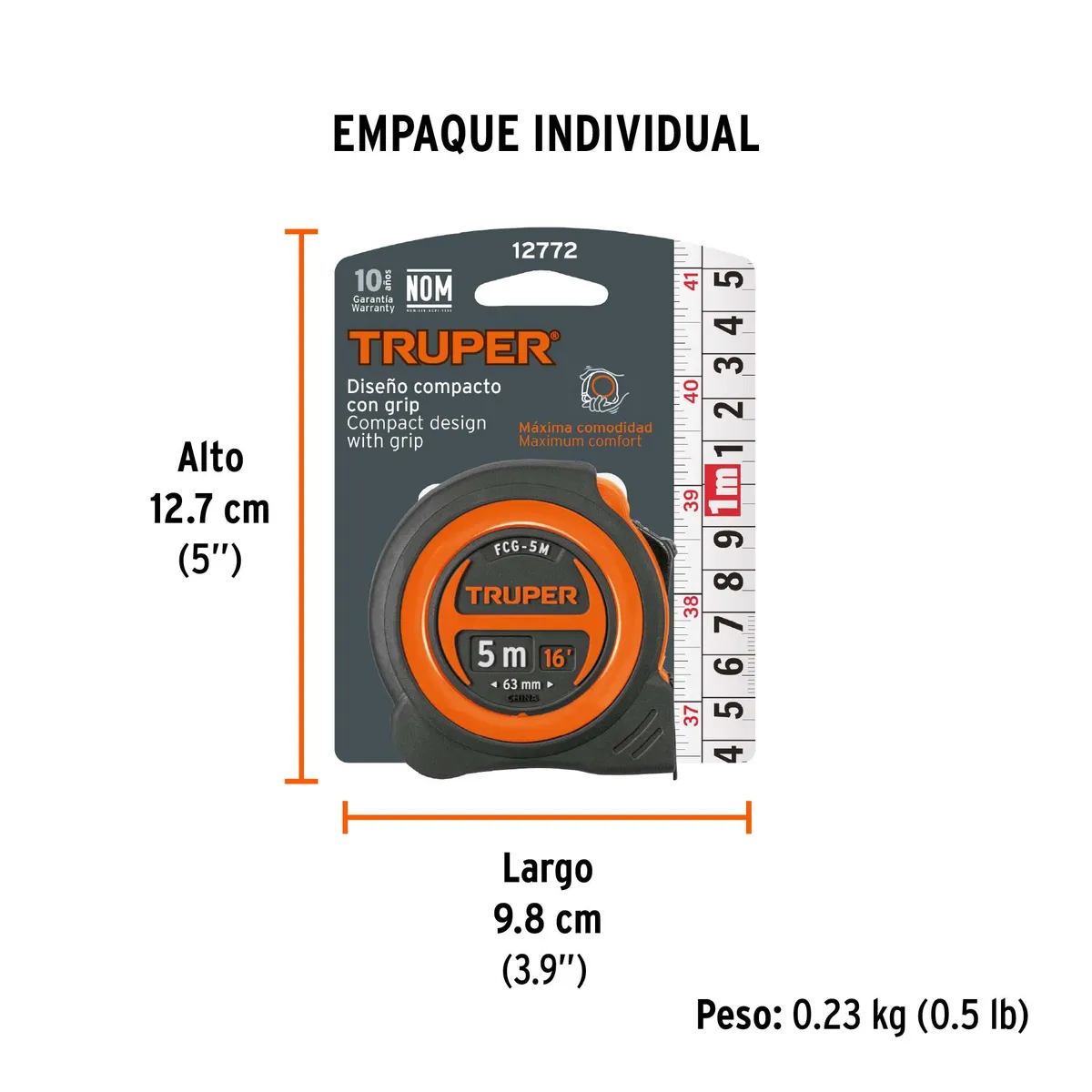 Flexómetro Compacto Contra Impactos 5 m Truper - 12772