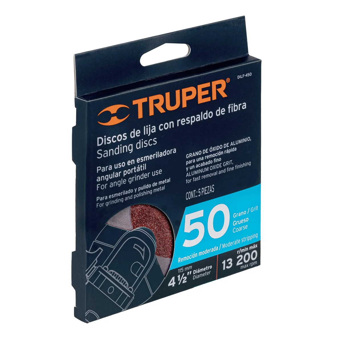 Disco de Lija 4 1/2" con Respaldo de Fibra Grano 50 Truper - 100126