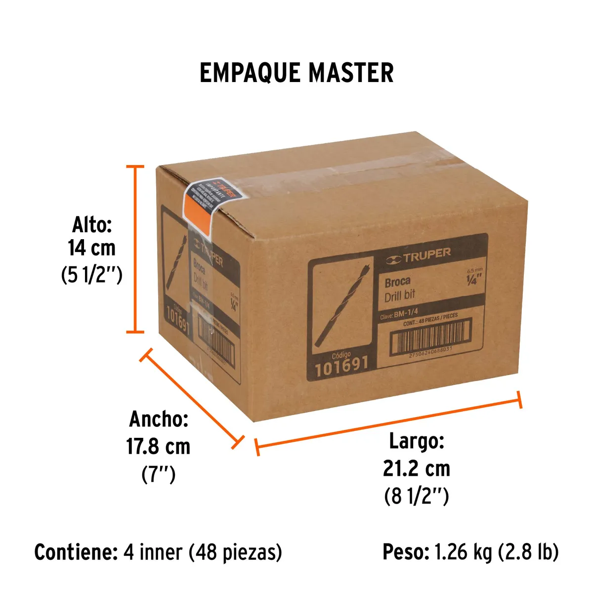 Broca con Punta Centradora para Madera 1/4" Truper - 101691