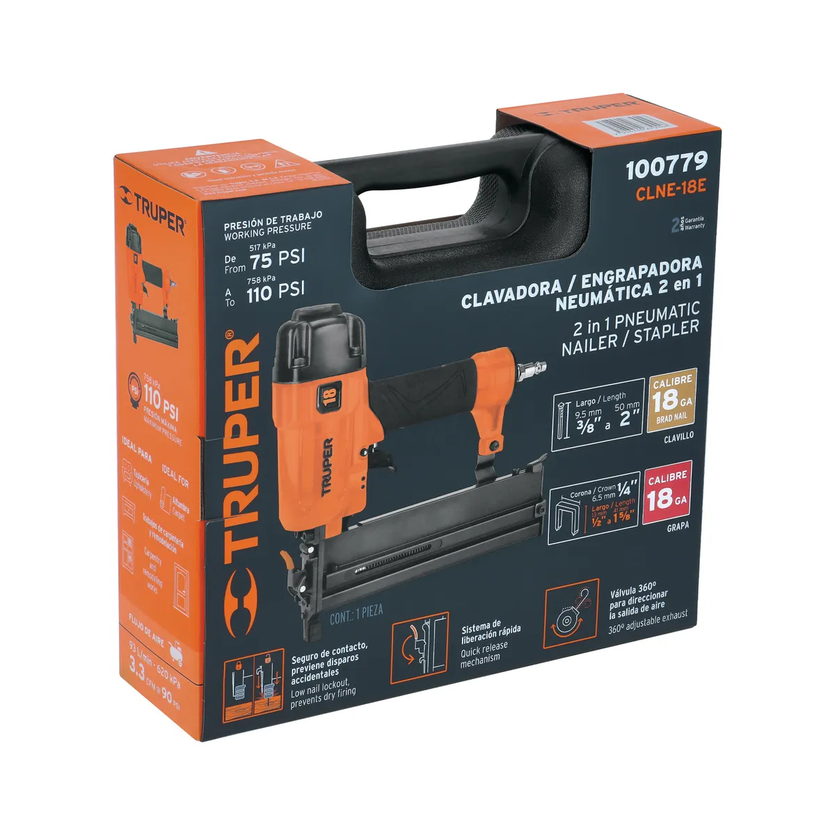 Clavadora y Engrapadora Neumática Profesional Calibre 18 Truper - 100779