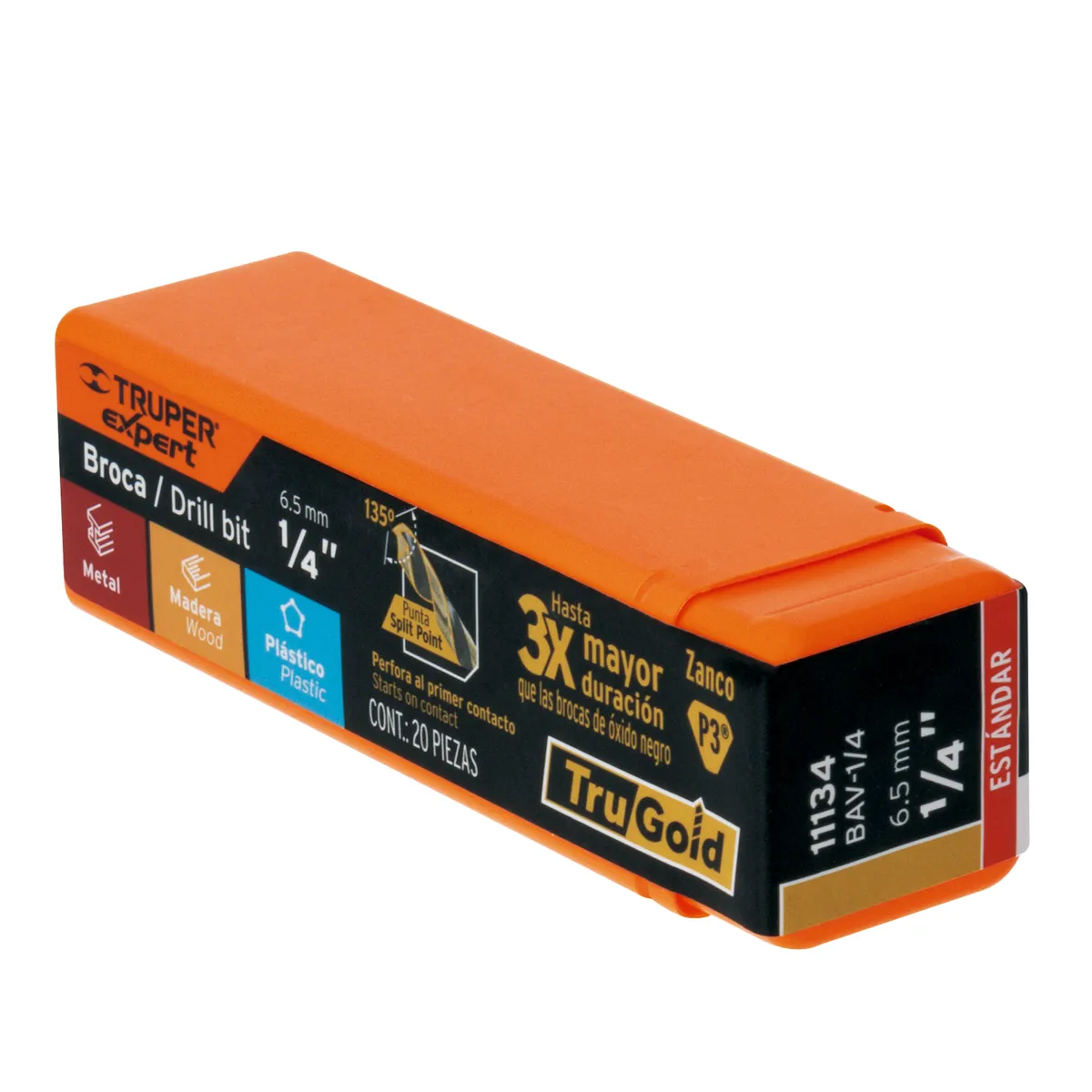 Broca HSS 1/4" Trugold para Metal Truper Expert - 11134