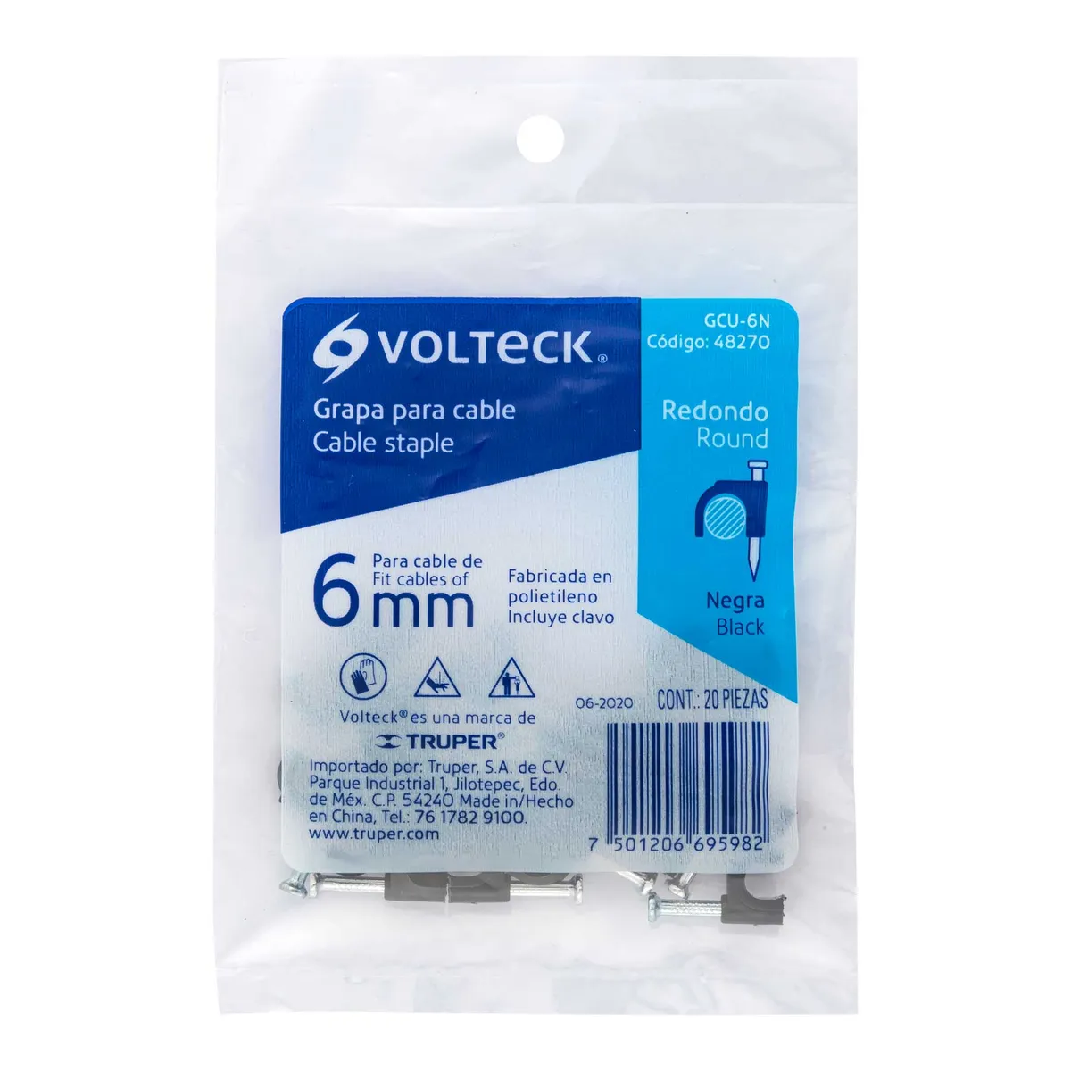Bolsa con 20 Grapas Blancas 10 mm para Cable Redondo Volteck - 48274