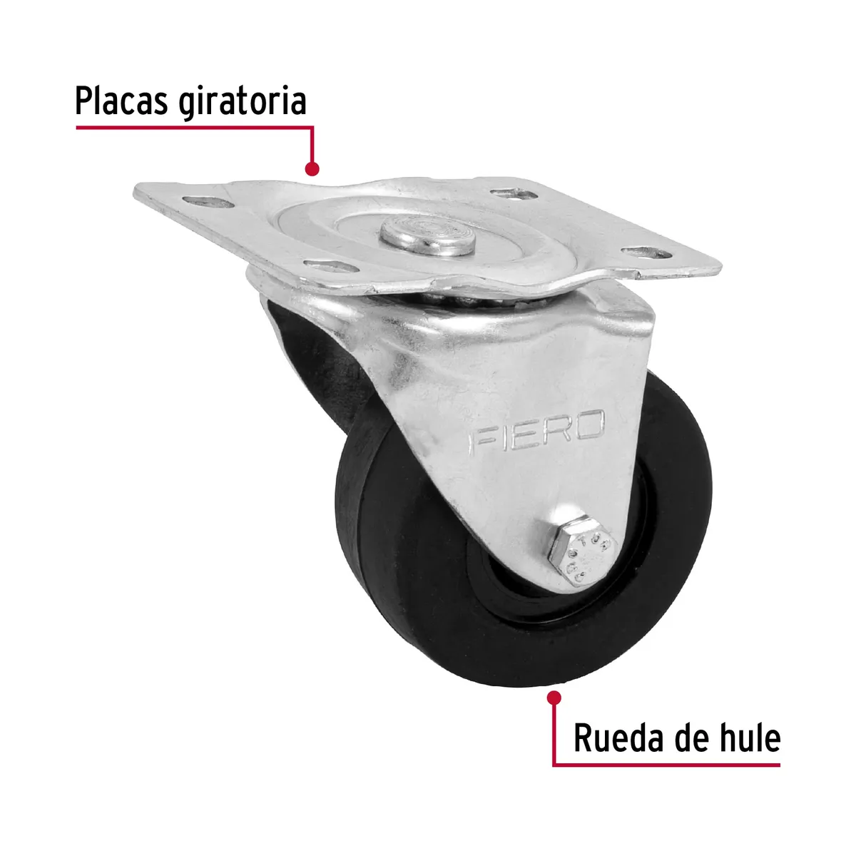 Rueda de Hule Giratoria con Buje Carga 60 kg 3" Fiero - 48610