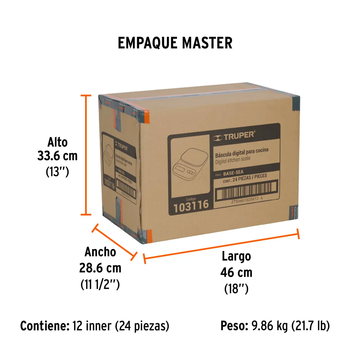 Báscula Digital para Cocina con Plato de Acero Inoxidable 5 kg Truper - 103116