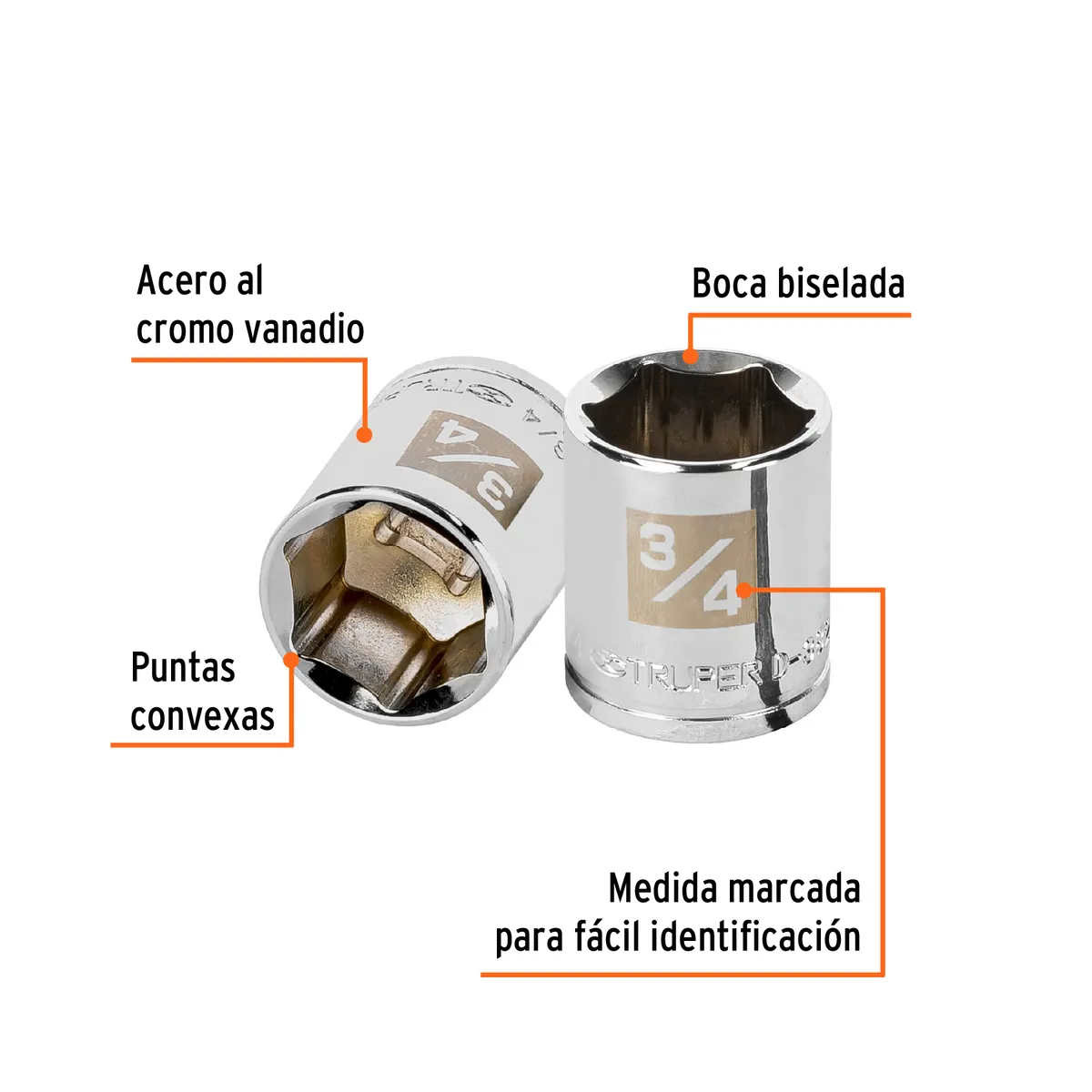 Dado de 3/4" 6 Puntas Cuadro 3/8" Truper - 13613