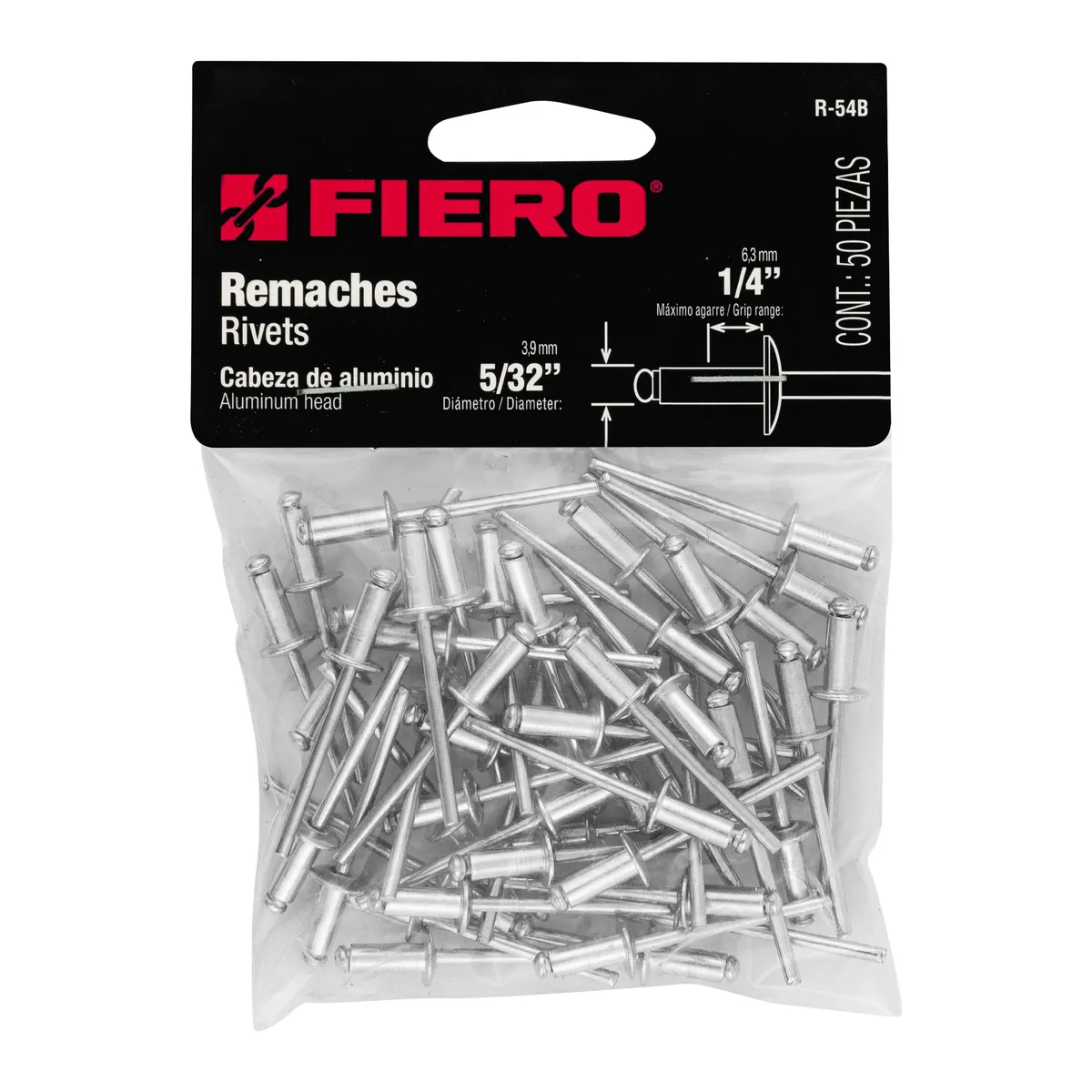 Bolsa con 50 Remaches 5/32" x 1/4" Ala 5/16" Truper - 44525