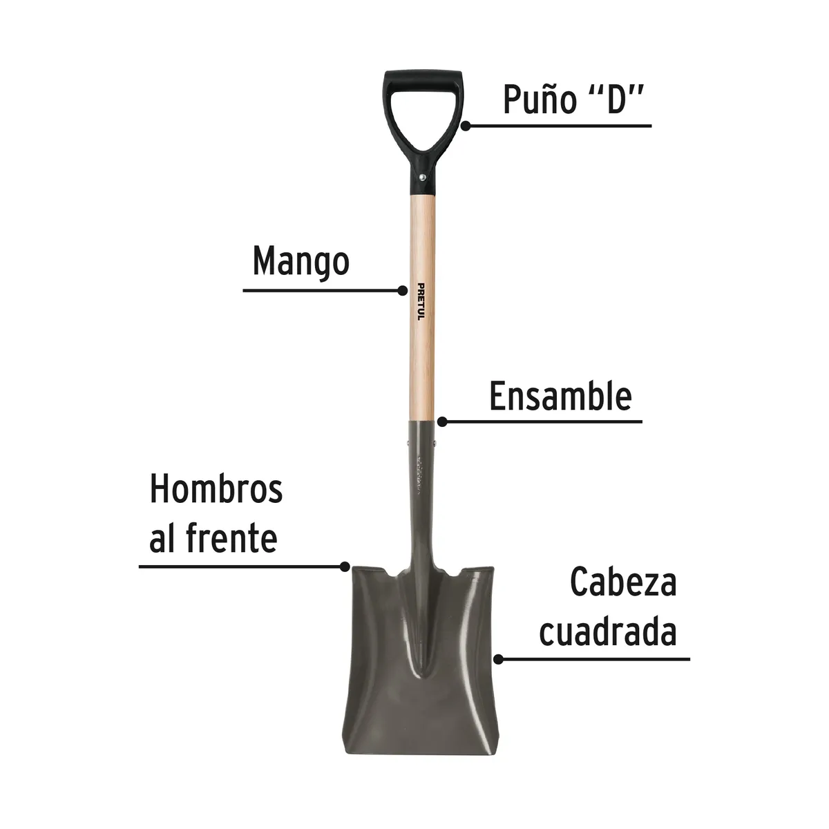 Pala Cuadrada con Puño Tipo D Pretul - 22506