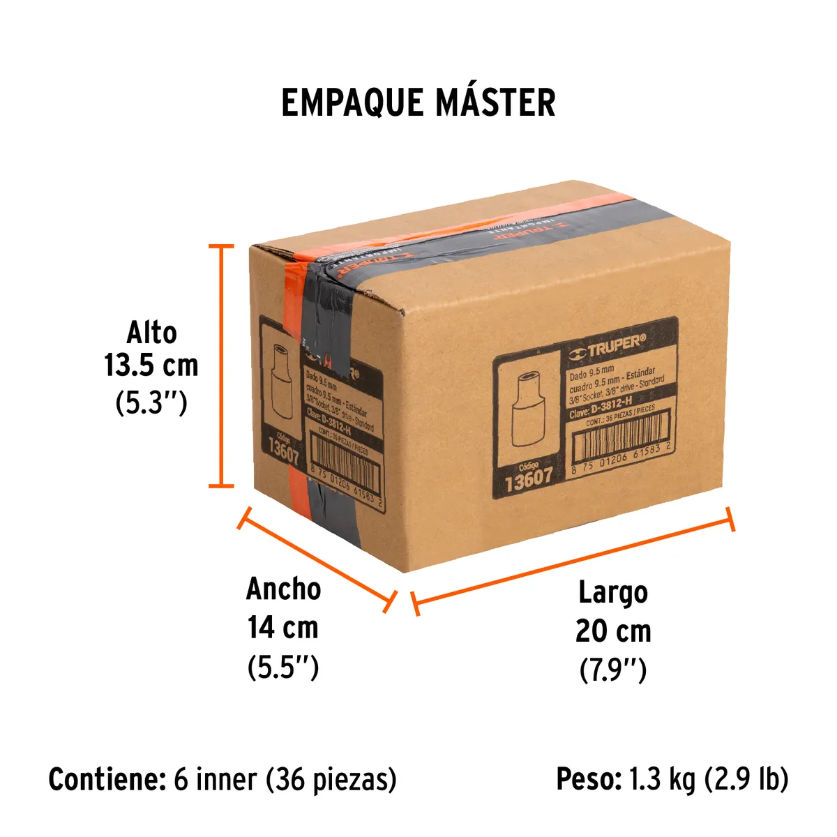 Dado de 3/8" 6 Puntas Cuadro 3/8" Truper - 13607