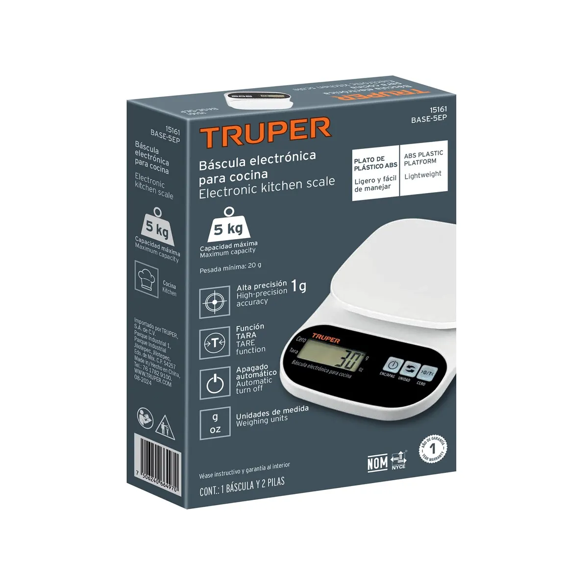 Báscula Digital para Cocina 5 kg Truper - 15161
