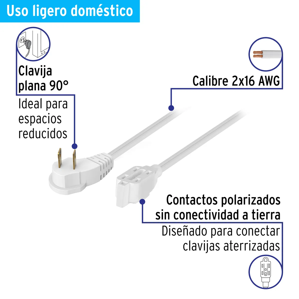Extensión Eléctrica Clavija Plana 5 m Truper - 48018