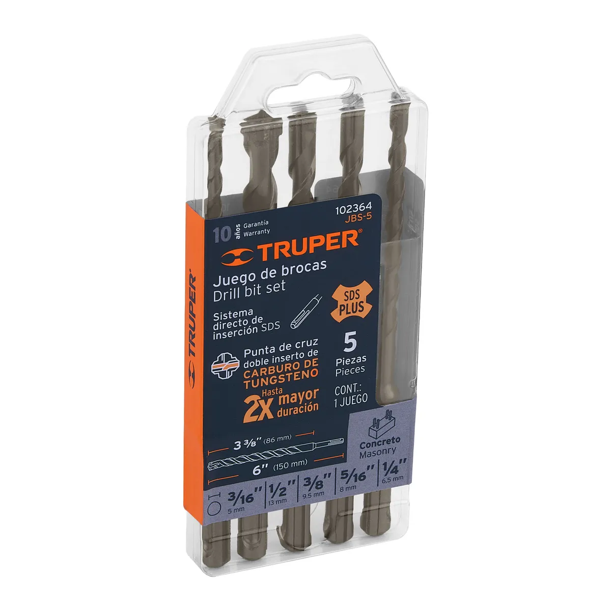 Juego de 5 Brocas para Concreto SDS Plus Truper - 102364