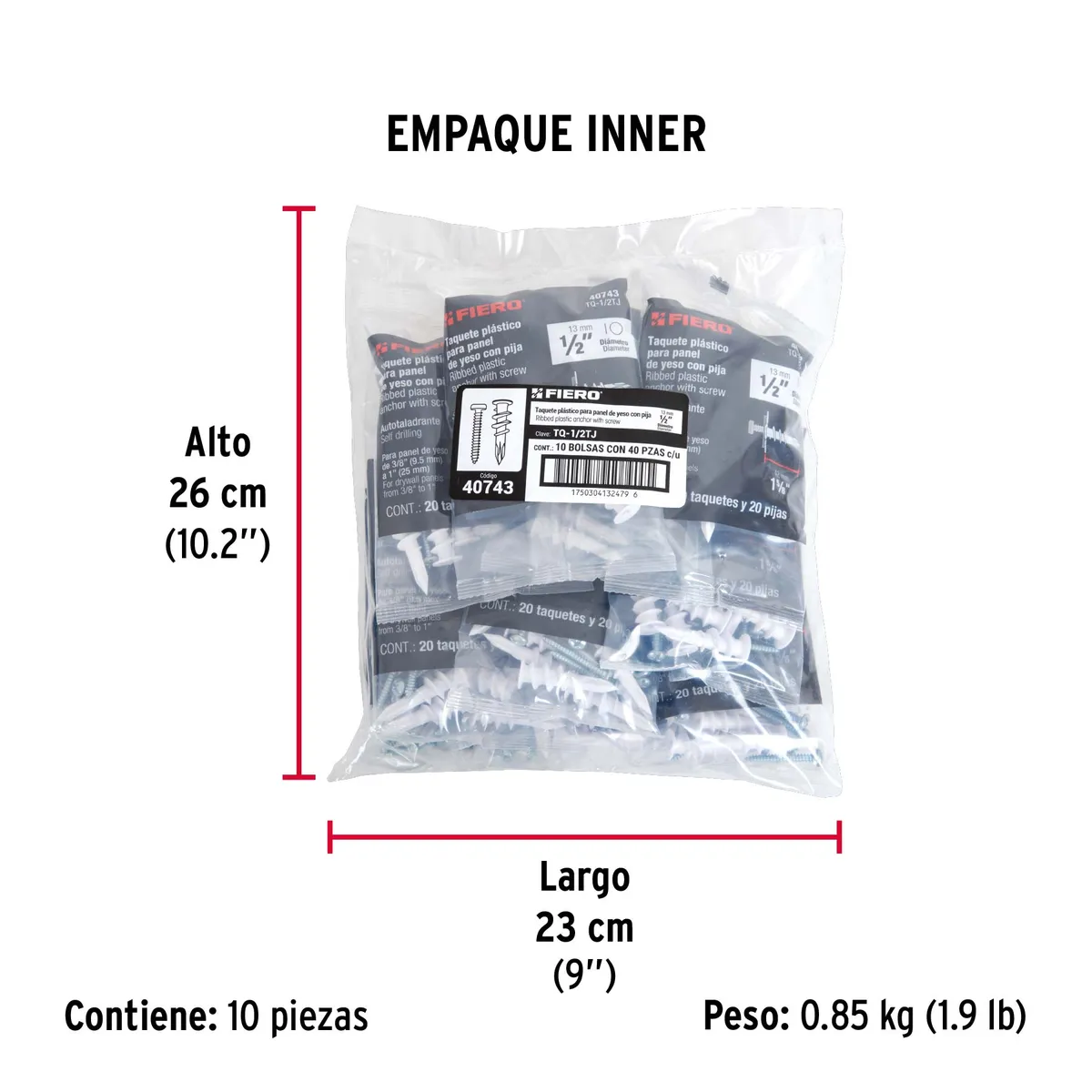 Kit de 20 Taquetes Plásticos 1/2" para Pared de Yeso Truper - 40743