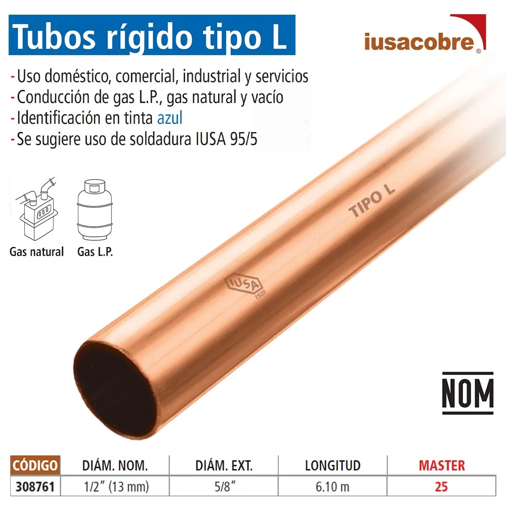 Tubo de Cobre Tipo L 1/2" (13 mm) IUSA - 308761