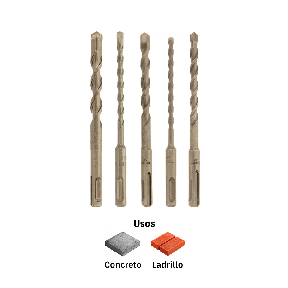 Juego de 5 Brocas para Concreto SDS Plus Truper - 102364