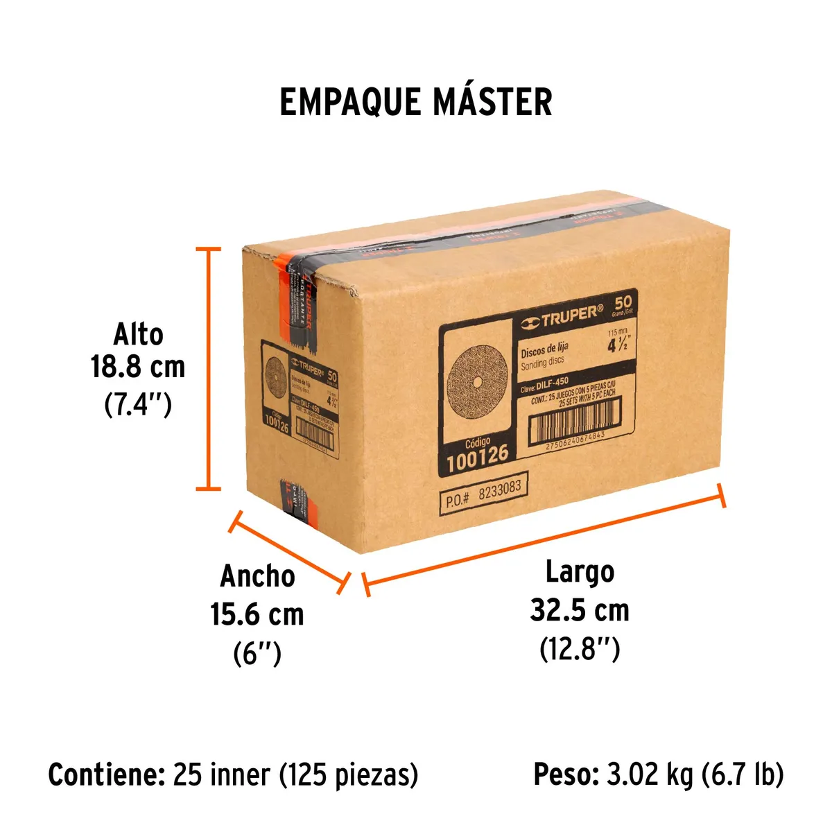 Disco de Lija 4 1/2" con Respaldo de Fibra Grano 50 Truper - 100126