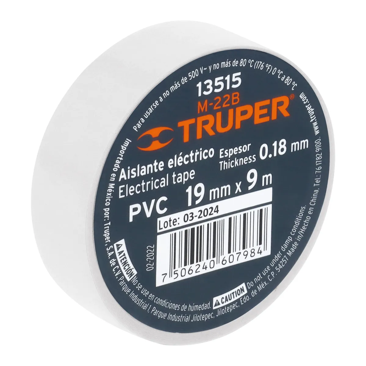 Cinta de Aislar 9 m x 19 mm Blanca Truper - 13515