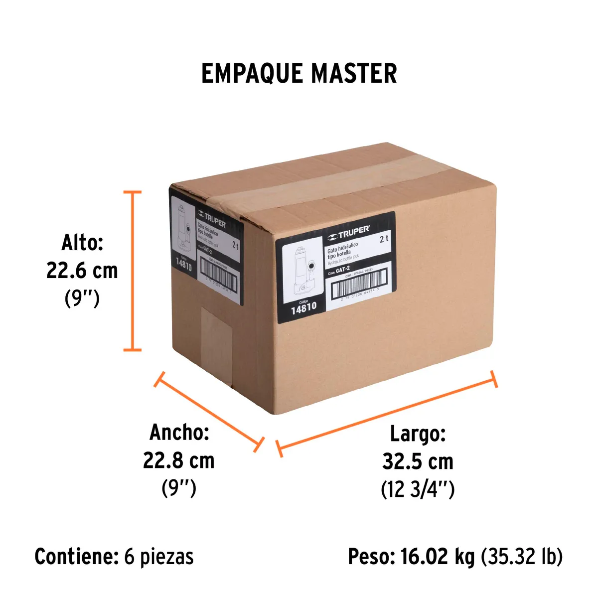 Gato Hidráulico de Botella 2 Toneladas Truper - 14810