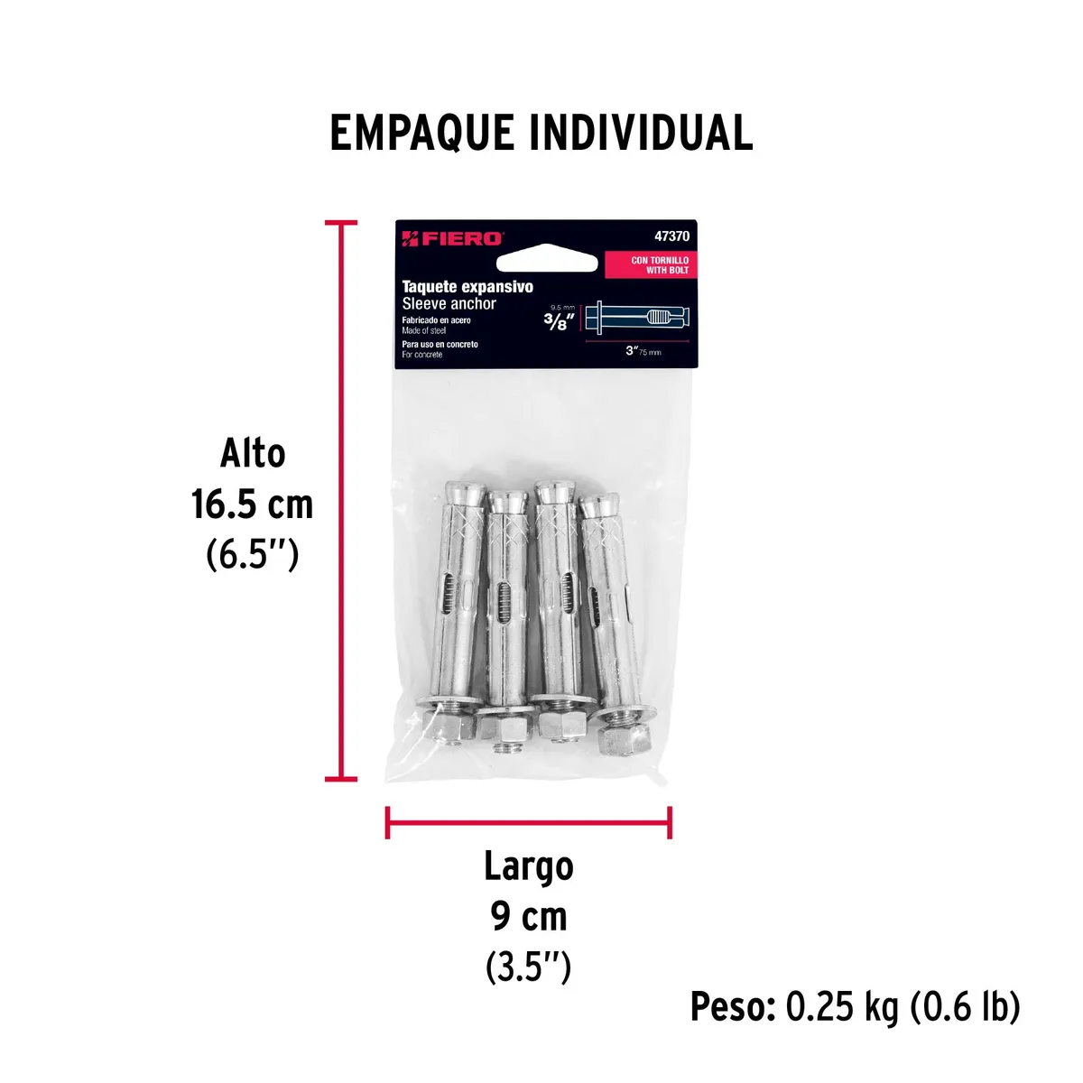 Bolsa con 4 Taquetes Expansivos 3/8" Fiero - 47370