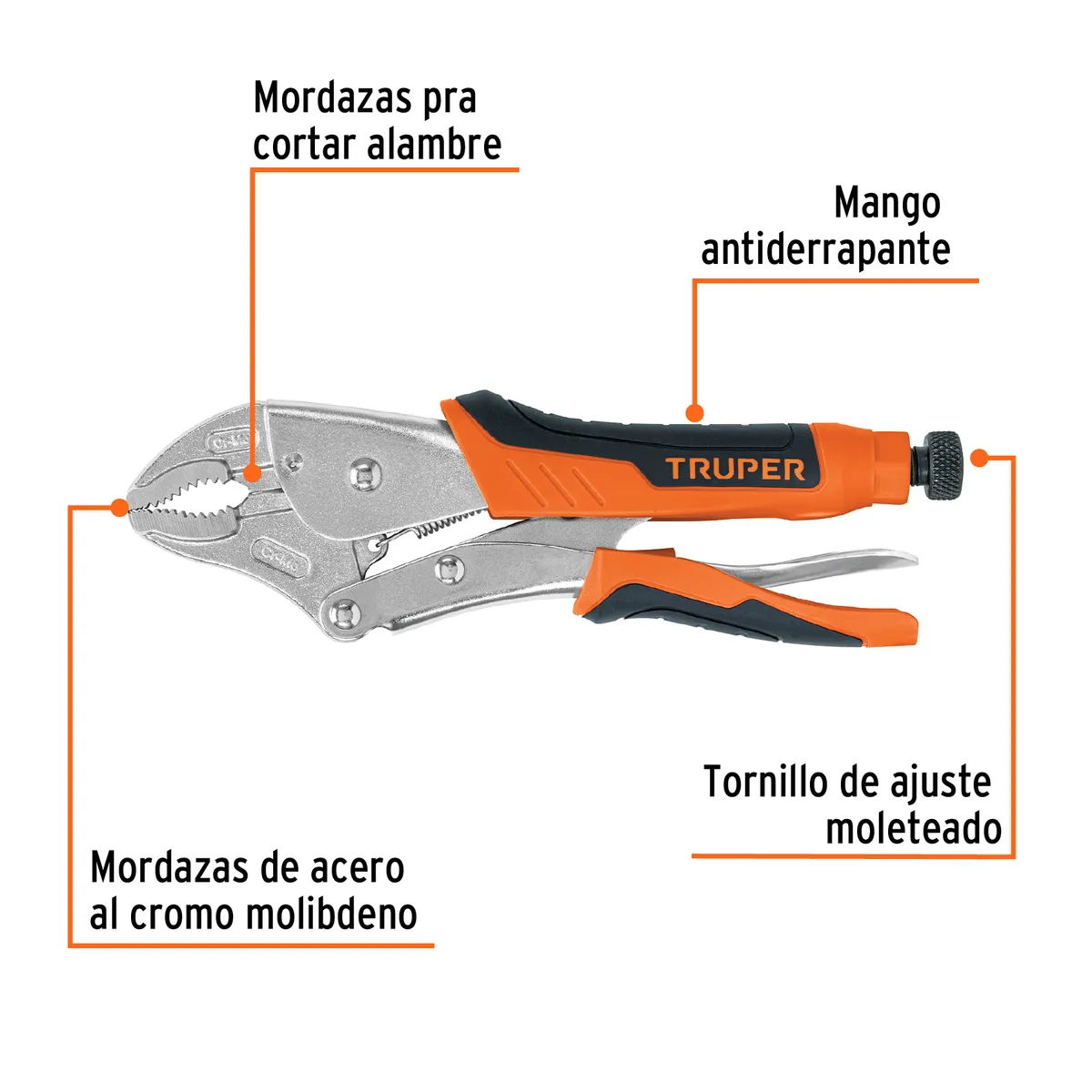 Pinza de Presión Mordaza Curva Mango de Vinil 10" Truper - 17436