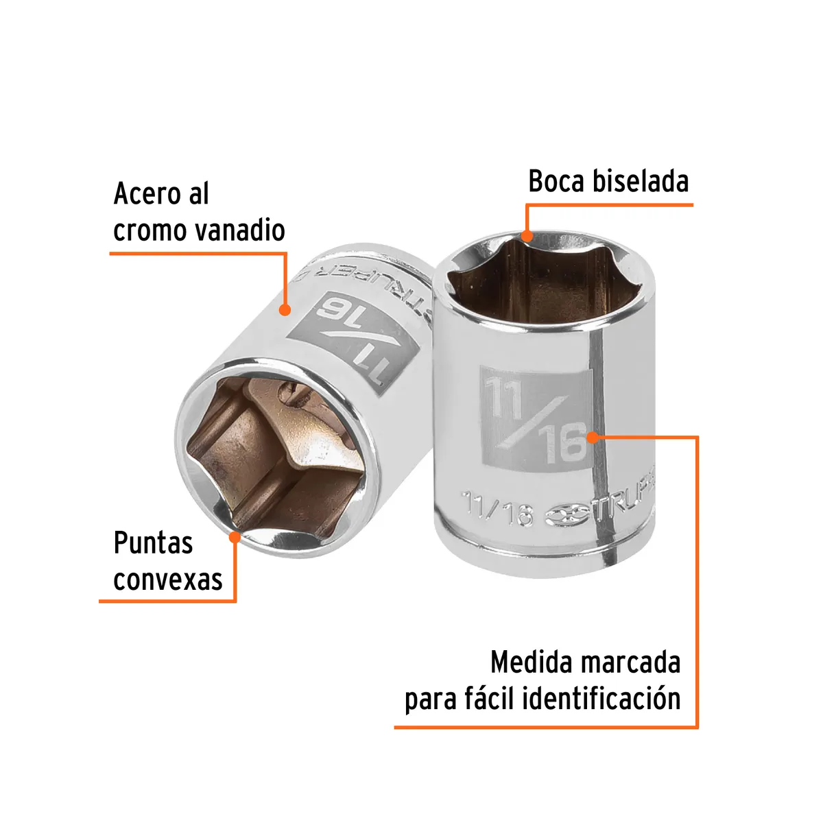 Dado de 11/16" 6 Puntas Cuadro 3/8" Truper - 13612