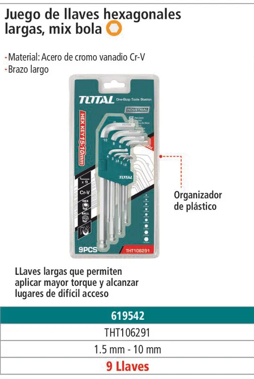 Juego de 9 Llaves Torx Largas Punta de Bola IUSA - 619542
