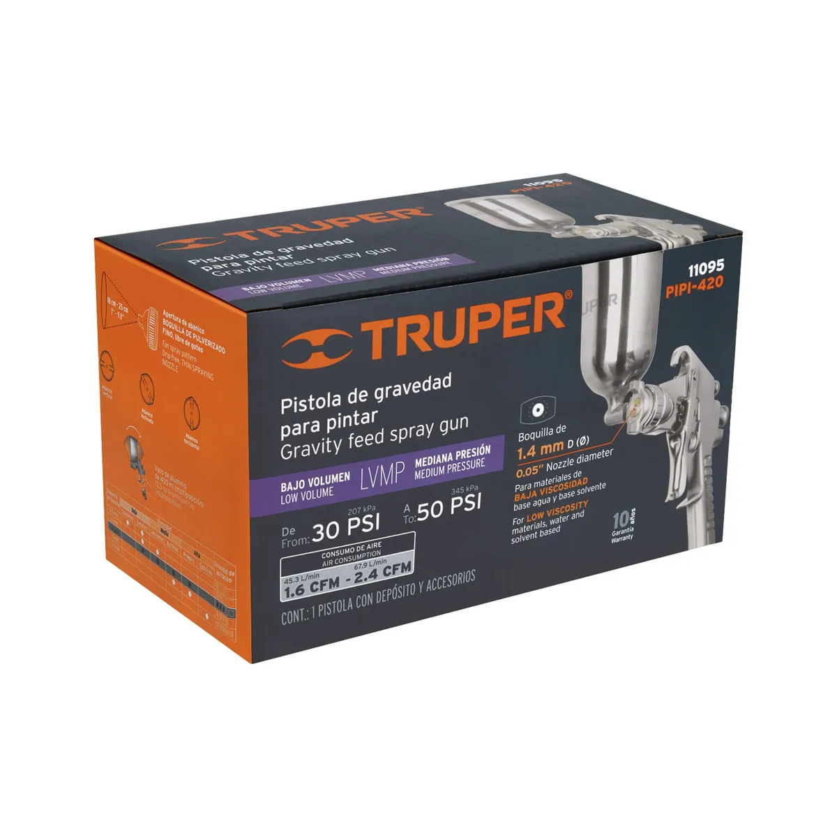 Pistola para Pintar LVMP con Vaso de Aluminio 1.4 mm Truper - 11095