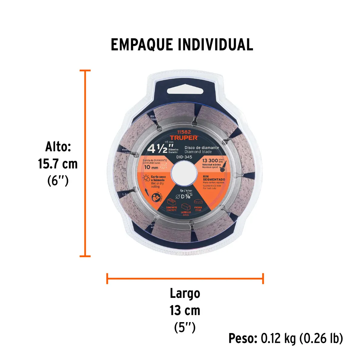 Disco de Diamante 4 1/2" Segmentado DID-345 Truper - 11582