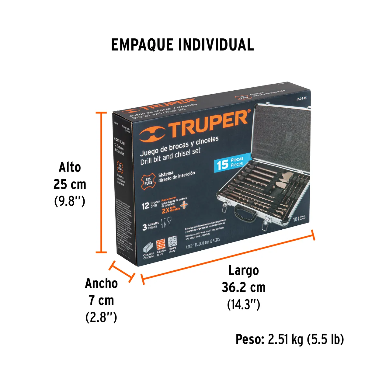 Juego de 15 Brocas y Cinceles SDS con Estuche Truper - 11897