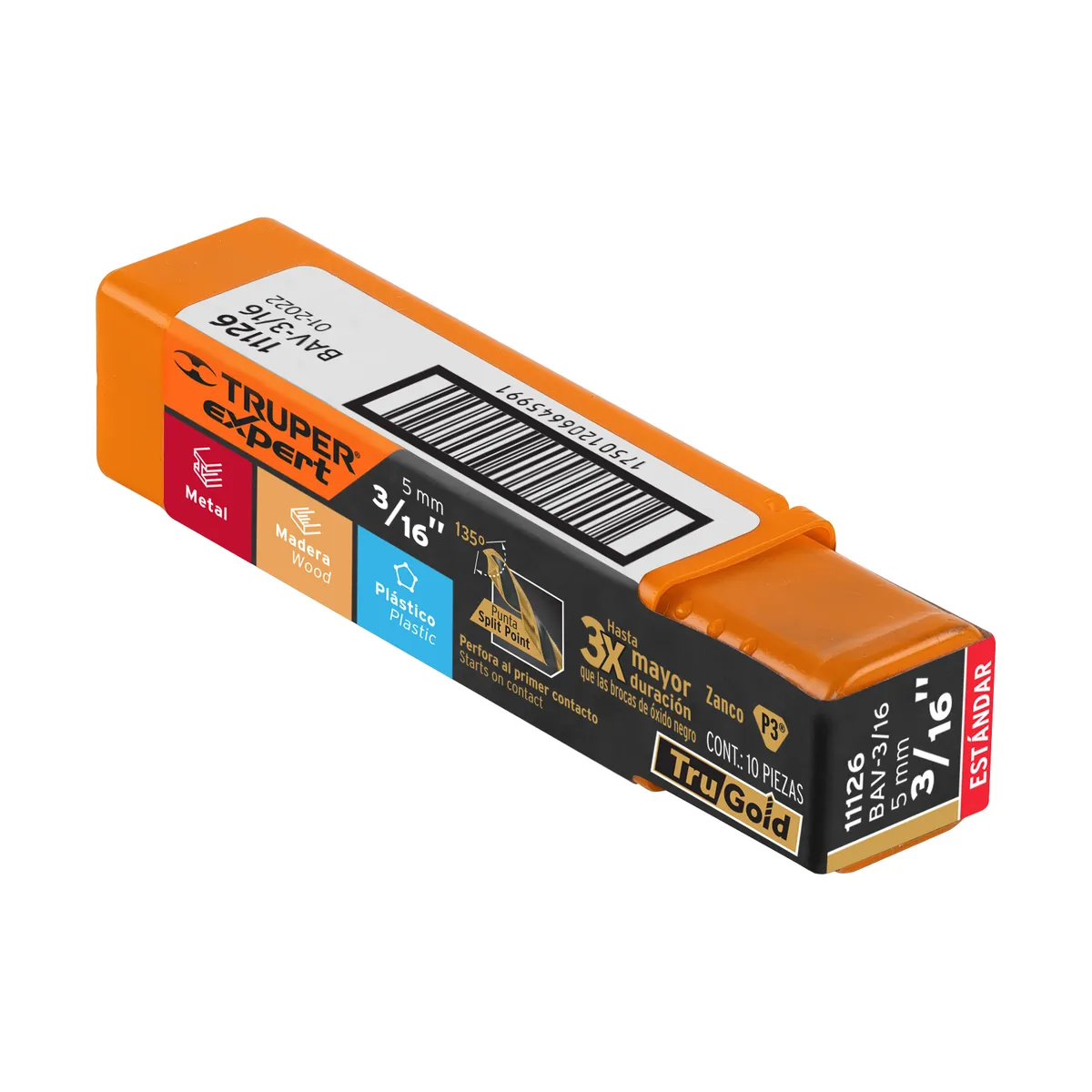 Broca HSS 3/16" Trugold para Metal Truper Expert - 11126