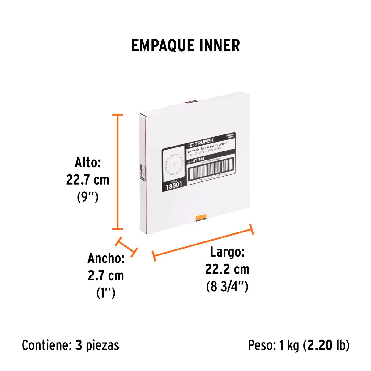 Disco Sierra 7 1/4" para Madera 40 Dientes Eje 5/8" Truper - 18301