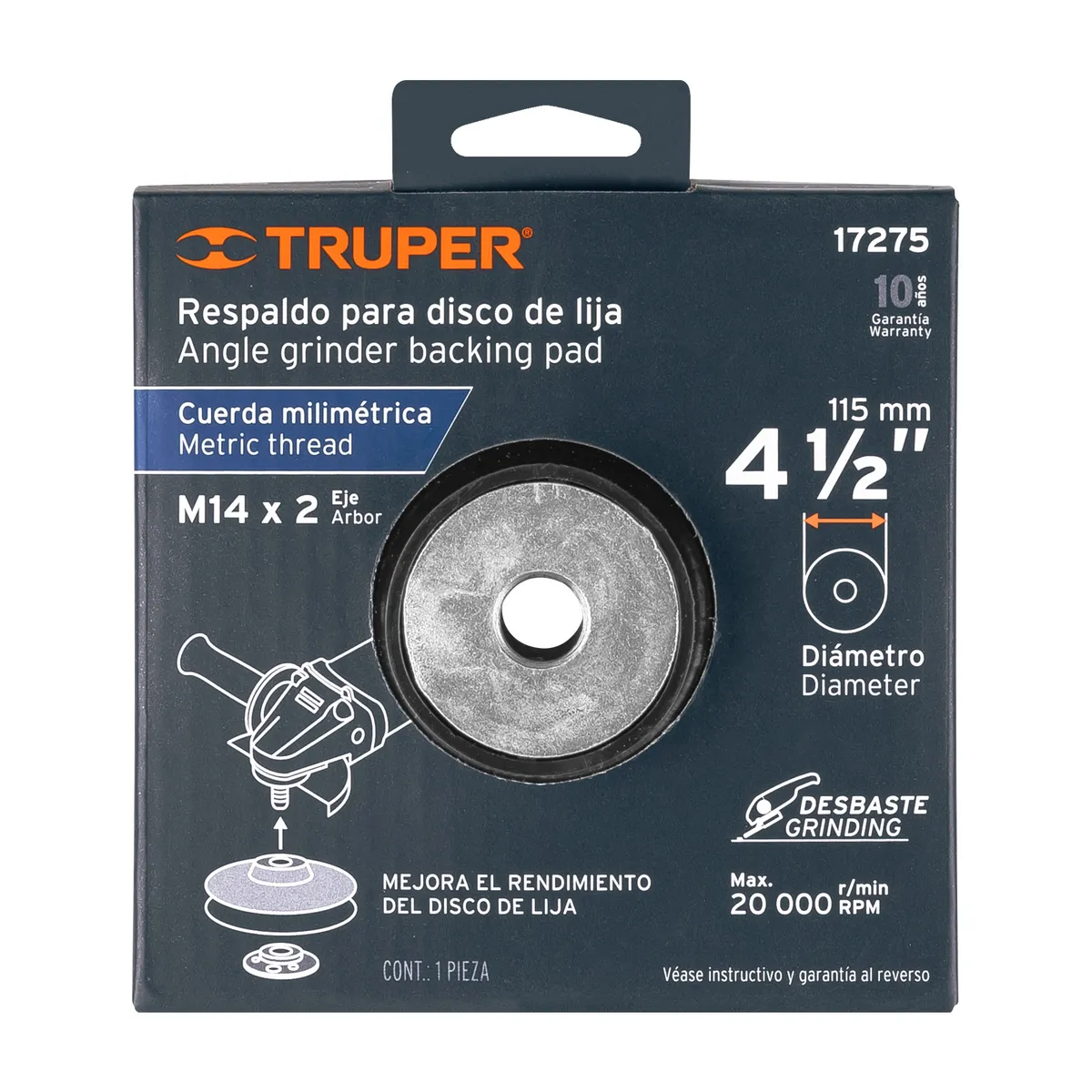 Respaldo para Disco de Lija Eje M14 de 4 1/2" Truper - 17275