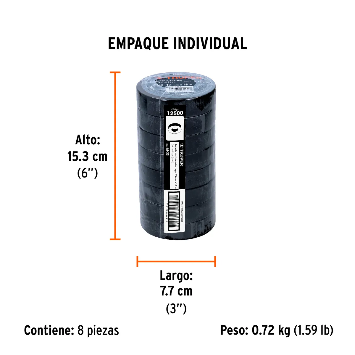 Cinta de Aislar 18 m x 19 mm Negra Truper - 12500